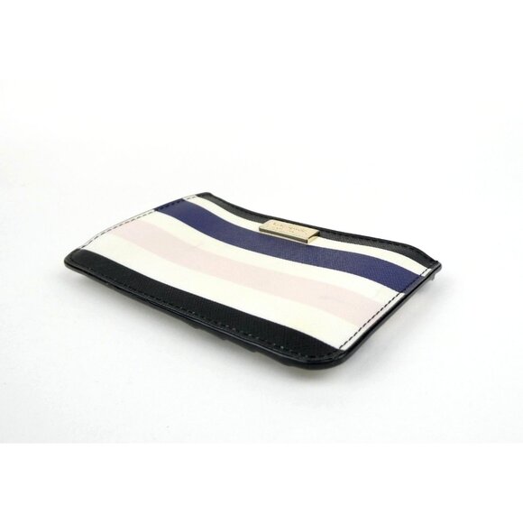 Kate Spade New York Striped Card Holder Wallet W/ Zipper & Keyring - Picture 5 of 13